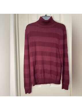 Venus Burgundy Glitter Stripe lightweight turtleneck Sweater size Large